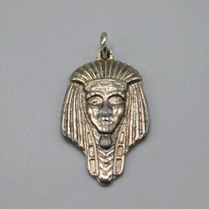 Egyptian Revival Pharoah Headdress Pendant Pewter Silver Tone Vtg 1/25"